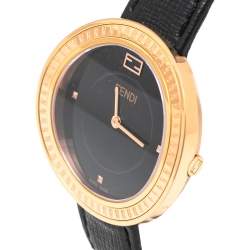 Fendi Black Rose Gold Plated Stainless Steel Leather My Way 35000M Women's Wristwatch 36 mm
