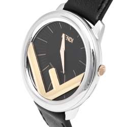 Pre Owned Fendi Black Two-Tone Stainless Steel Leather Run Away 71000M Women's Wristwatch 36 mm