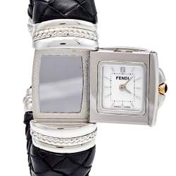 Pre Owned Fendi Mother Of Pearl 18K Yellow Gold Stainless Steel Calfskin Spy 9000L Women's Wristwatch 20 mm