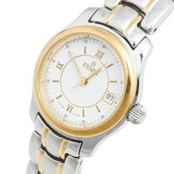 Pre Owned Fendi White Two Tone Stainless Steel 210L Women's Wristwatch 26 mm