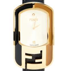 Fendi Yellow Gold Plated Steel Diamond Leather Chameleon 30000M Women's Wristwatch 29 mm