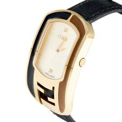 Fendi Yellow Gold Plated Steel Diamond Leather Chameleon 30000M Women's Wristwatch 29 mm