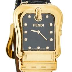 Fendi Black Yellow Gold Plated Stainless Steel B.Fendi 3800G Women's Wristwatch 33 mm