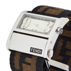 Pre Owned Fendi Cream Stainless Steel Canvas Zip Code 1120L Women's Wristwatch 38 mm