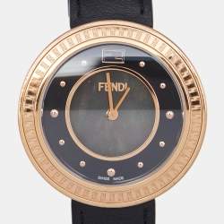 Fendi Black Mother of Pearl Rose Gold Plated Stainless Steel Leather My Way 35000M Women's Wristwatch 36 mm
