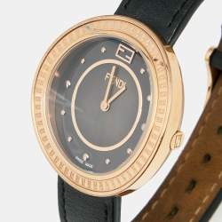 Fendi Black Mother of Pearl Rose Gold Plated Stainless Steel Leather My Way 35000M Women's Wristwatch 36 mm