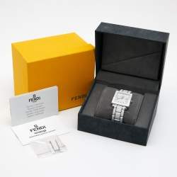 Pre Owned Fendi White Ceramic Stainless Steel Quadro 6200G Unisex Wristwatch 30 mm