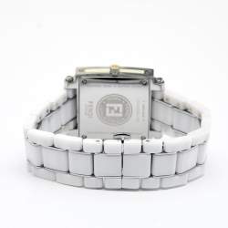 Pre Owned Fendi White Ceramic Stainless Steel Quadro 6200G Unisex Wristwatch 30 mm