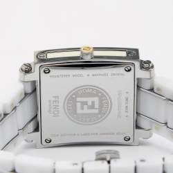 Pre Owned Fendi White Ceramic Stainless Steel Quadro 6200G Unisex Wristwatch 30 mm