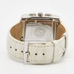 Pre Owned Fendi White Stainless Steel Leather Chronograph Orologi 7500G Women's Wristwatch 32 mm