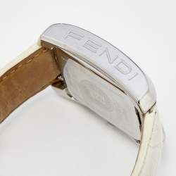 Pre Owned Fendi White Stainless Steel Leather Chronograph Orologi 7500G Women's Wristwatch 32 mm