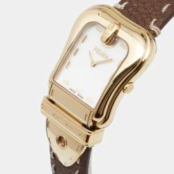 Pre Owned Fendi Mother of Pearl Gold Plated Stainless Steel Leather B.Fendi 3800G Women's Wristwatch 33 mm