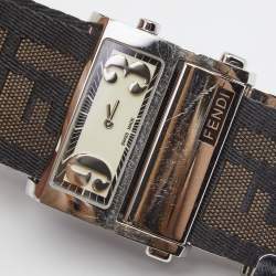 Pre Owned Fendi Cream Stainless Steel Fabric Zip Code 1120L Women's Wristwatch 38 mm
