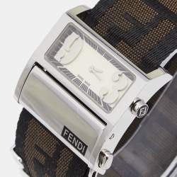Pre Owned Fendi Cream Stainless Steel Fabric Zip Code 1120L Women's Wristwatch 38 mm