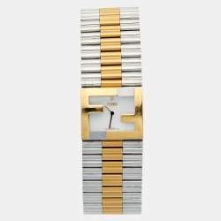 Fendi Mother of Pearl Two Tone Stainless Steel Diamond Fendimania Women's Wristwatch 24 mm