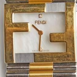 Fendi Mother of Pearl Two Tone Stainless Steel Diamond Fendimania Women's Wristwatch 24 mm