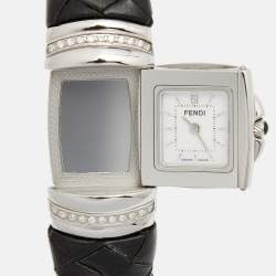 Fendi Mother of Pearl Stainless Steel Calfskin Diamond Spy 9000L Women's Wristwatch 20 mm