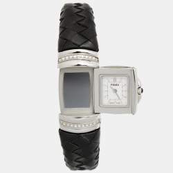 Fendi Mother of Pearl Stainless Steel Calfskin Diamond Spy 9000L Women's Wristwatch 20 mm