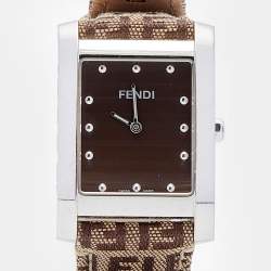 Pre Owned Fendi Brown Stainless Steel Canvas Classic 7000G Women's Wristwatch 27 mm