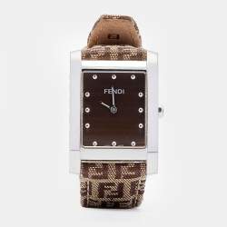 Pre Owned Fendi Brown Stainless Steel Canvas Classic 7000G Women's Wristwatch 27 mm