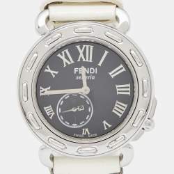 Fendi Black Stainless Steel Leather Selleria 8100M Women's Wristwatch 37 mm