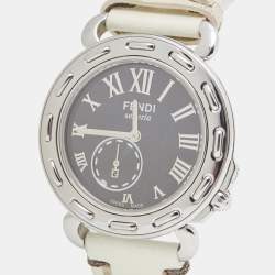 Fendi Black Stainless Steel Leather Selleria 8100M Women's Wristwatch 37 mm