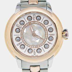 Fendi Mother of Pearl Diamond Topaz Two Tone Stainless Steel iShine F121224500T01 Women's Wristwatch 33 mm