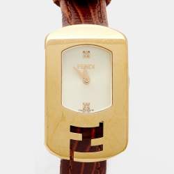 Fendi Champagne Gold Plated Stainless Steel Leather Chameleon 30000L Women's Wristwatch 18 mm
