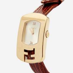 Fendi Champagne Gold Plated Stainless Steel Leather Chameleon 30000L Women's Wristwatch 18 mm