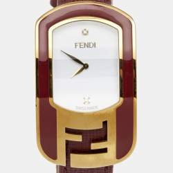 Fendi White Gold Plated Stainless Steel Leather Chameleon 30000M Women's Wristwatch 31 mm