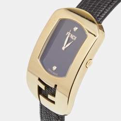 Pre Owned Fendi Black Gold Plated Stainless Steel Leather Chameleon 30000M Women's Wristwatch 29 mm