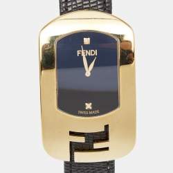 Pre Owned Fendi Black Gold Plated Stainless Steel Leather Chameleon 30000M Women's Wristwatch 29 mm