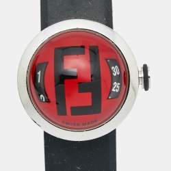 Fendi Red Stainless Steel Rubber Bussola Bubble 8010L Women's Wristwatch 27 mm