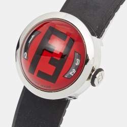 Fendi Red Stainless Steel Rubber Bussola Bubble 8010L Women's Wristwatch 27 mm