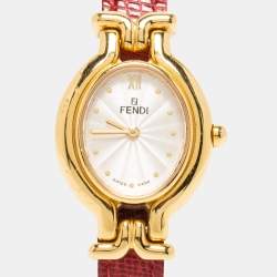 Fendi Silver Gold Plated Stainless Steel Leather 640L Women's Wristwatch 25 mm