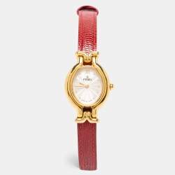 Fendi Silver Gold Plated Stainless Steel Leather 640L Women's Wristwatch 25 mm