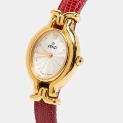 Fendi Silver Gold Plated Stainless Steel Leather 640L Women's Wristwatch 25 mm