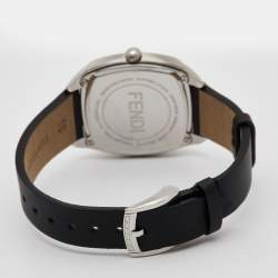 Pre Owned Fendi Black Diamond Stainless Steel Calfskin Memento Bugs Eye 22000M Women's Wristwatch 32 mm