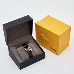 Pre Owned Fendi Black Diamond Stainless Steel Calfskin Memento Bugs Eye 22000M Women's Wristwatch 32 mm