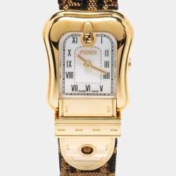Fendi Mother of Peal Gold Plated Stainless Steel Canvas B.Fendi 3800G Women's Wristwatch 23 mm