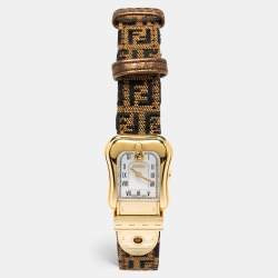 Fendi Mother of Peal Gold Plated Stainless Steel Canvas B.Fendi 3800G Women's Wristwatch 23 mm