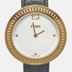 Pre Owned Fendi White Gold Plated Stainless Steel Leather My Way 35000M Women's Wristwatch 36 mm