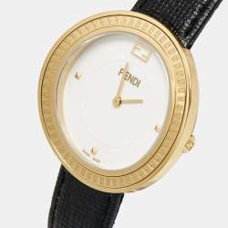 Pre Owned Fendi White Gold Plated Stainless Steel Leather My Way 35000M Women's Wristwatch 36 mm