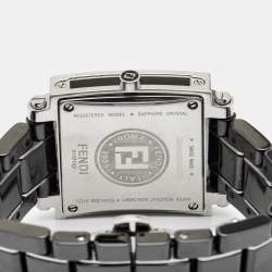 Pre Owned Fendi Black Ceramic Stainless Steel Diamond Quadro 6200G Women's Wristwatch 30 mm