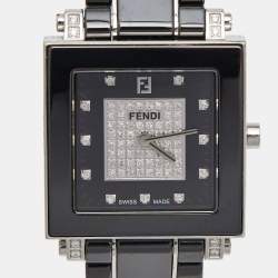 Pre Owned Fendi Black Ceramic Stainless Steel Diamond Quadro 6200G Women's Wristwatch 30 mm