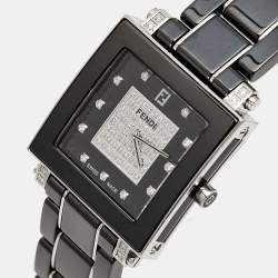 Pre Owned Fendi Black Ceramic Stainless Steel Diamond Quadro 6200G Women's Wristwatch 30 mm