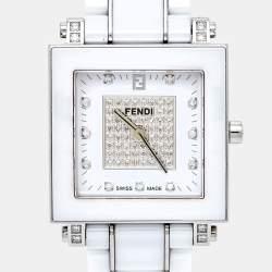 مملوكة مسبقًا ساعة يد نسائية فندي كوادرو 6200G ألماس ستانلس ستيل سيراميك بيضاء 30مم