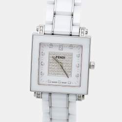 مملوكة مسبقًا ساعة يد نسائية فندي كوادرو 6200G ألماس ستانلس ستيل سيراميك بيضاء 30مم