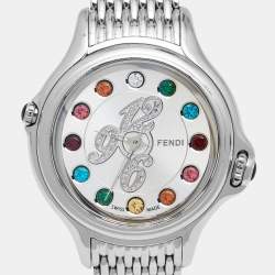 Pre Owned Fendi Silver Stainless Steel Diamond Colored Sapphire Crazy Carats 10500M Women's Wristwatch 38 mm