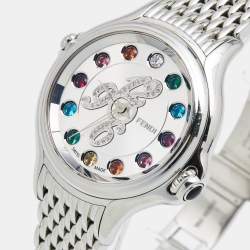 Pre Owned Fendi Silver Stainless Steel Diamond Colored Sapphire Crazy Carats 10500M Women's Wristwatch 38 mm